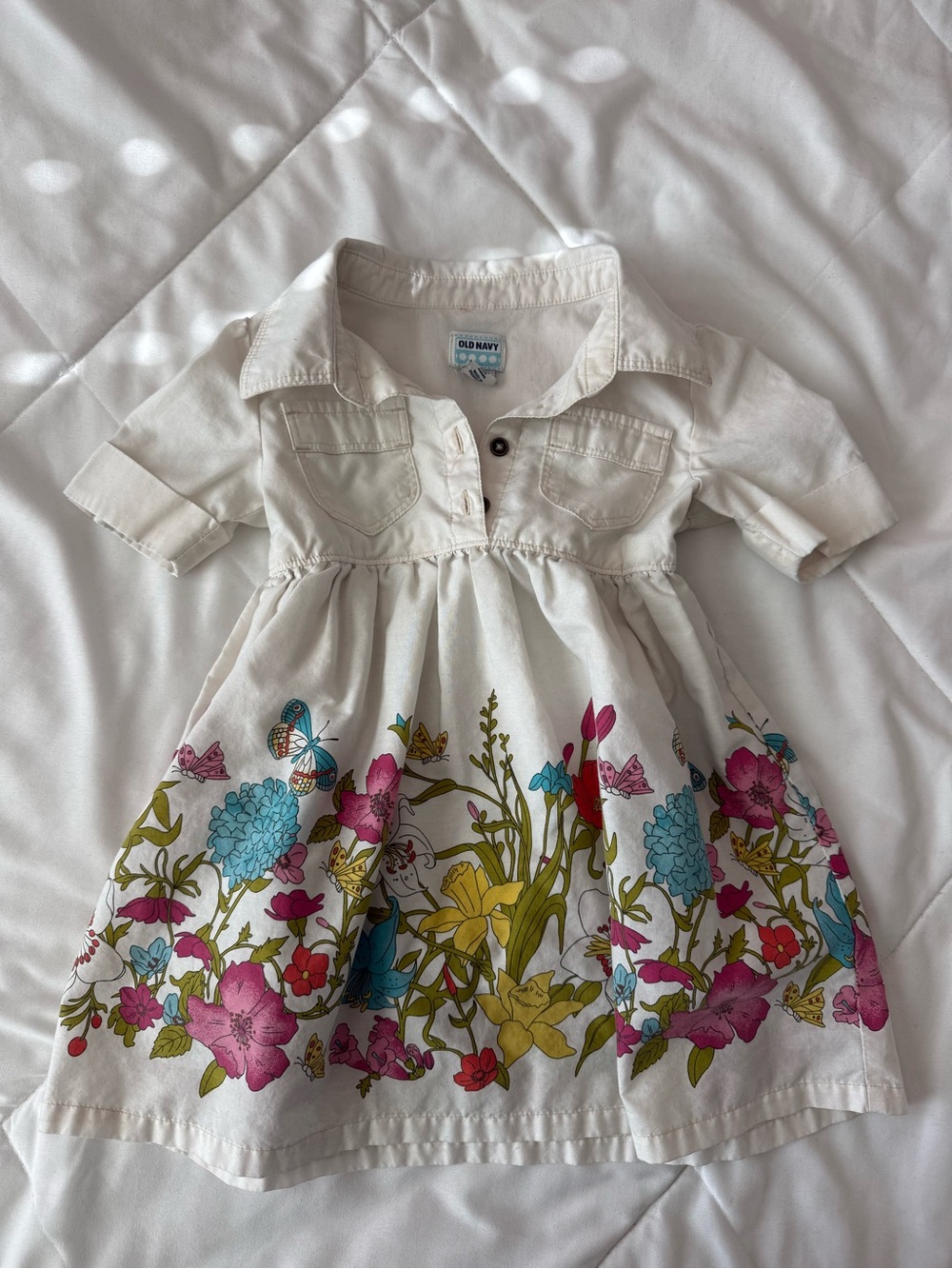 Vintage Old Navy Cream Floral-Print Girls' Dress